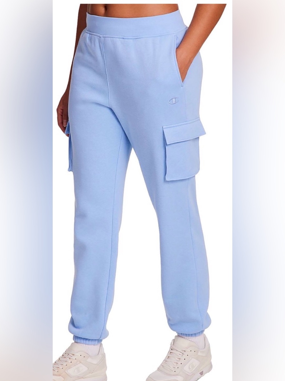 Champion Fleece Lined Women’s Cargo Jogger Sweatpants Pastel Blue Medium NWT